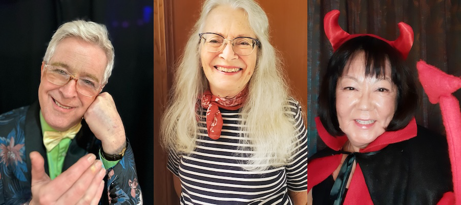 triptych of three performer's head shots: Scrumbly, Monica, Linda